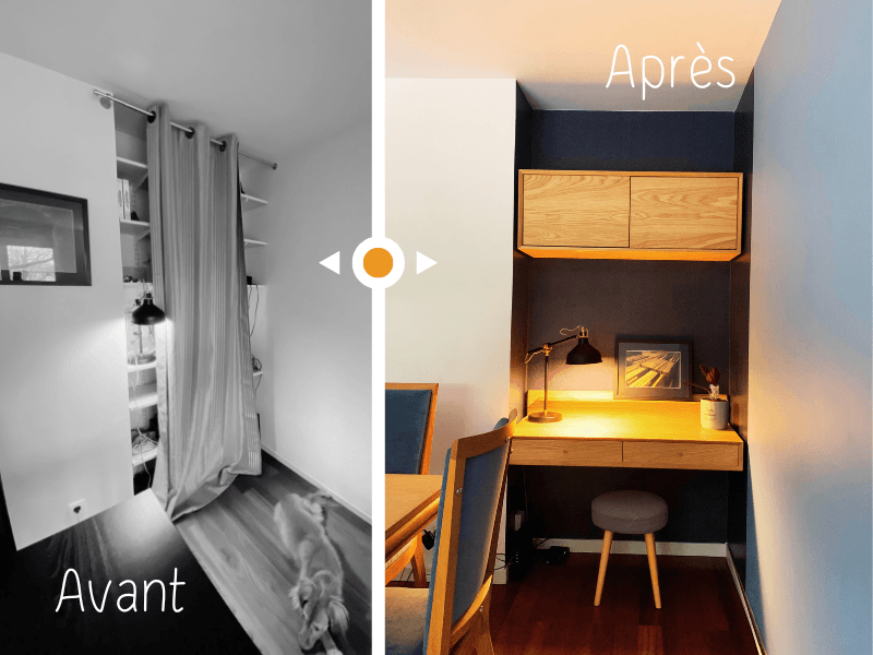 Création d'un espace bureau dans le salon d'un appartement à Morsang Sur Orge (91)