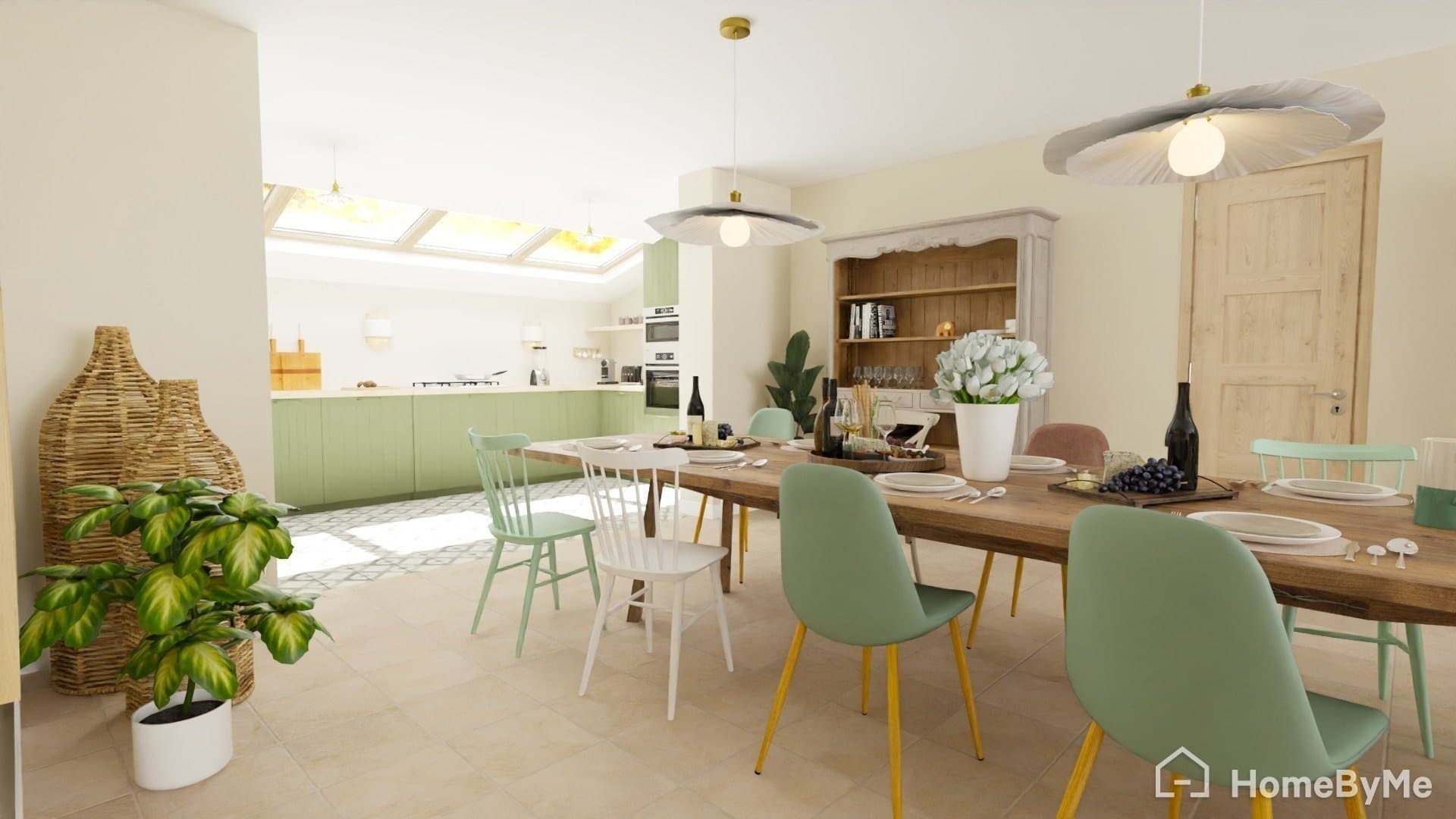 Conception de la rénovation complète d'une ferme familiale de 250 m² près de Sézanne, dans la Marne : cuisine sous verrière, grande pièce de réception, suite parentale au rez-de-chaussée et espaces pensés pour une famille qui s'agrandit.