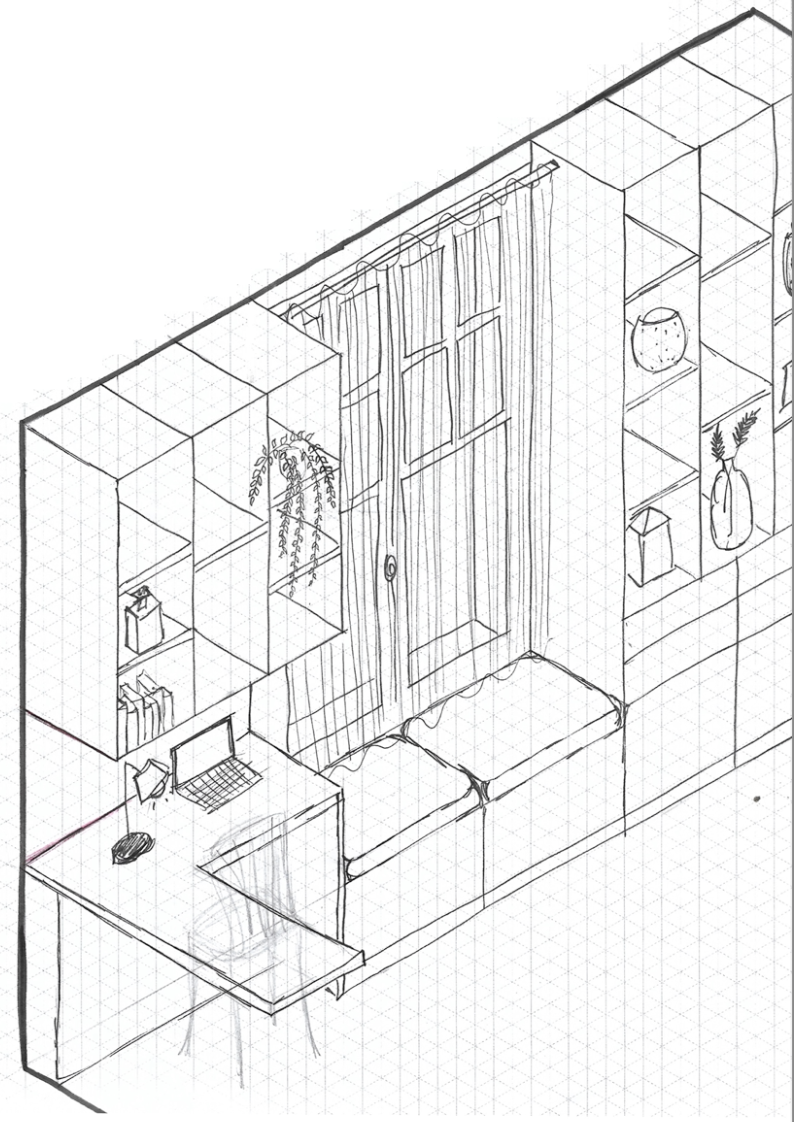 Aménagement d'un salon moderne à Provins - croquis projection côté