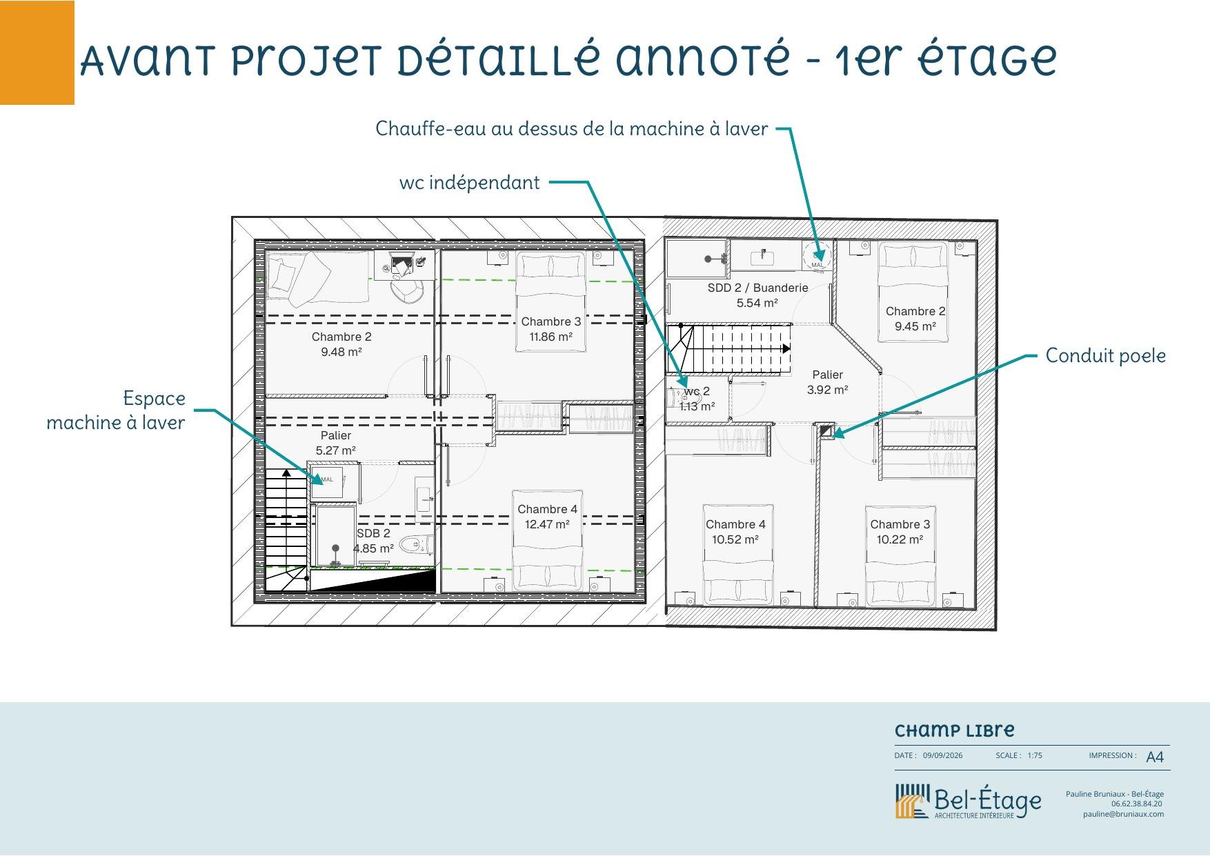 Plan final de l'étage avec quatre chambres par maison dans un projet locatif à Provins