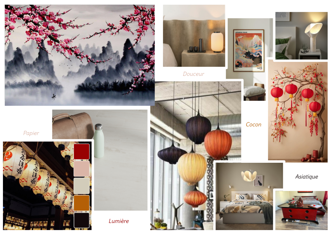 Aménagement de combles à Villenauxe-la-Grande - planche d'ambiance inspiration japonaise