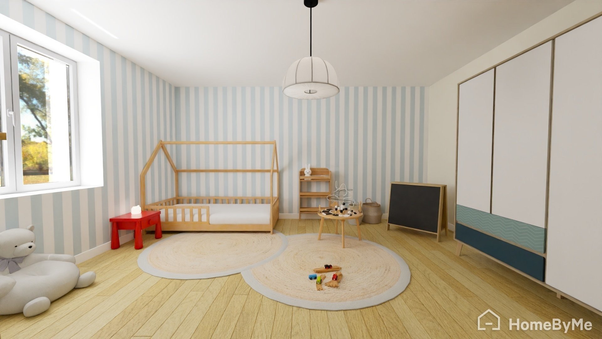 Projection 3D d'une chambre d'enfant évolutive dans une ferme rénovée près de Sézanne