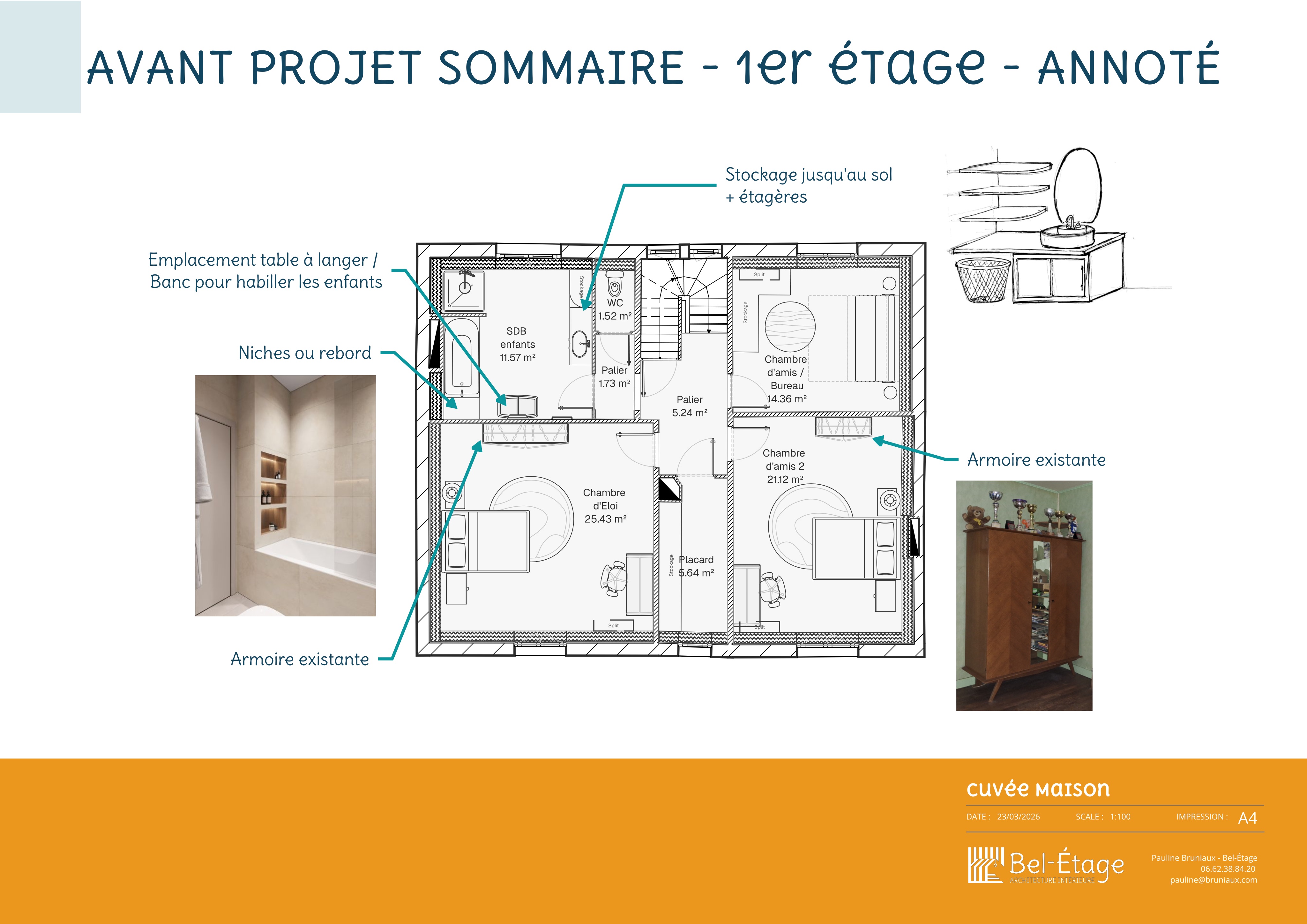 Plan d'aménagement de l'étage d'une ferme familiale près de Sézanne