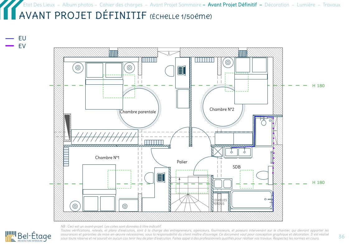 Plan de l'avant-projet définitif avec trois chambres et une salle de bains sous combles près de Provins