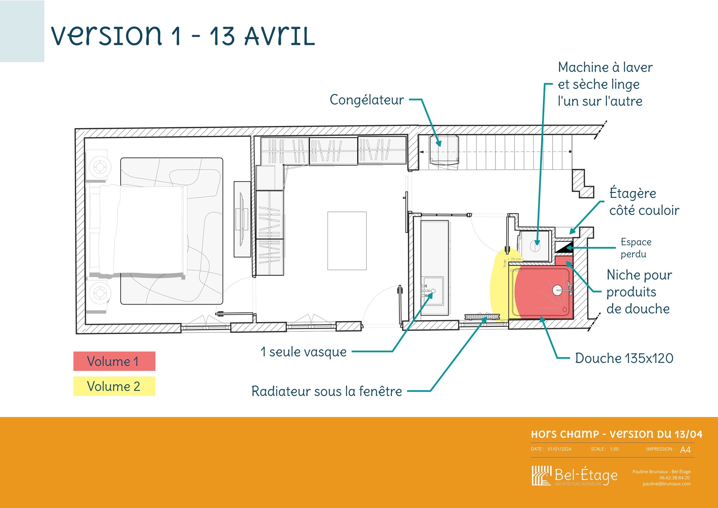 Plan du projet Hors Champ avec chambre, dressing, salle d'eau et buanderie près de Troyes