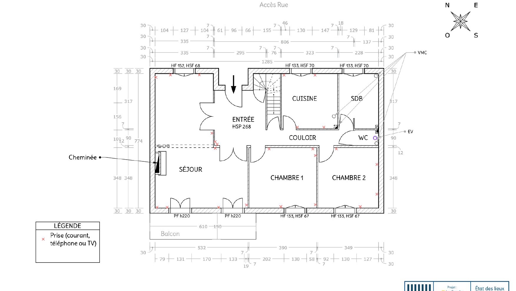 Rénovation d'une maison de ville à Provins : plan de l'état des lieux du rez-de-chaussée, anonymisé