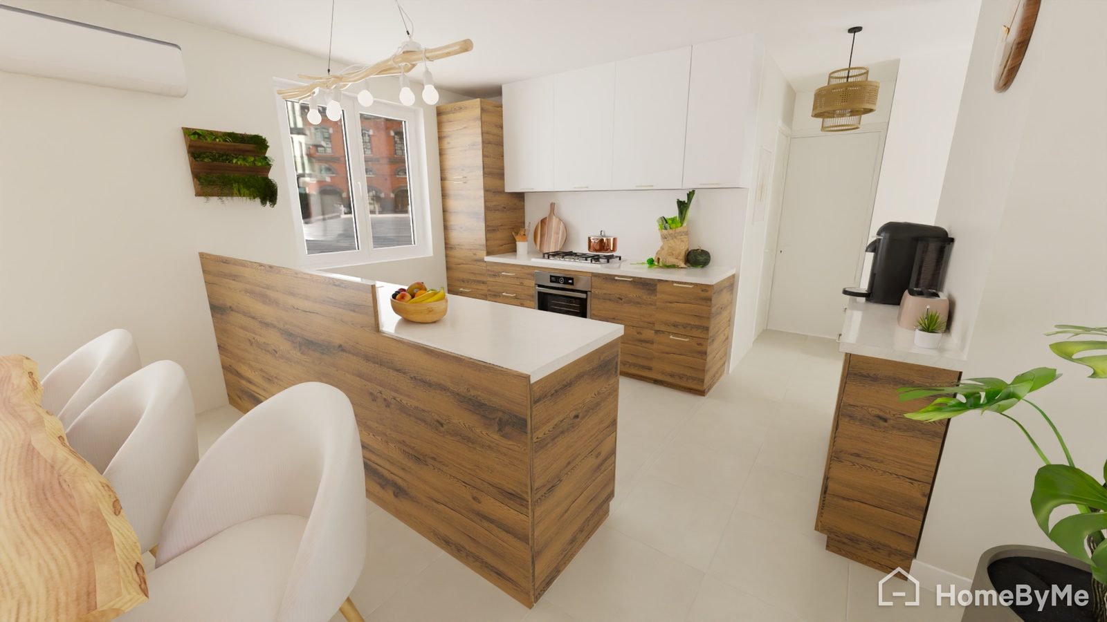 Rénovation d'une maison familiale à Maison Rouge près de Provins - rendu 3D de la cuisine ouverte avec îlot central