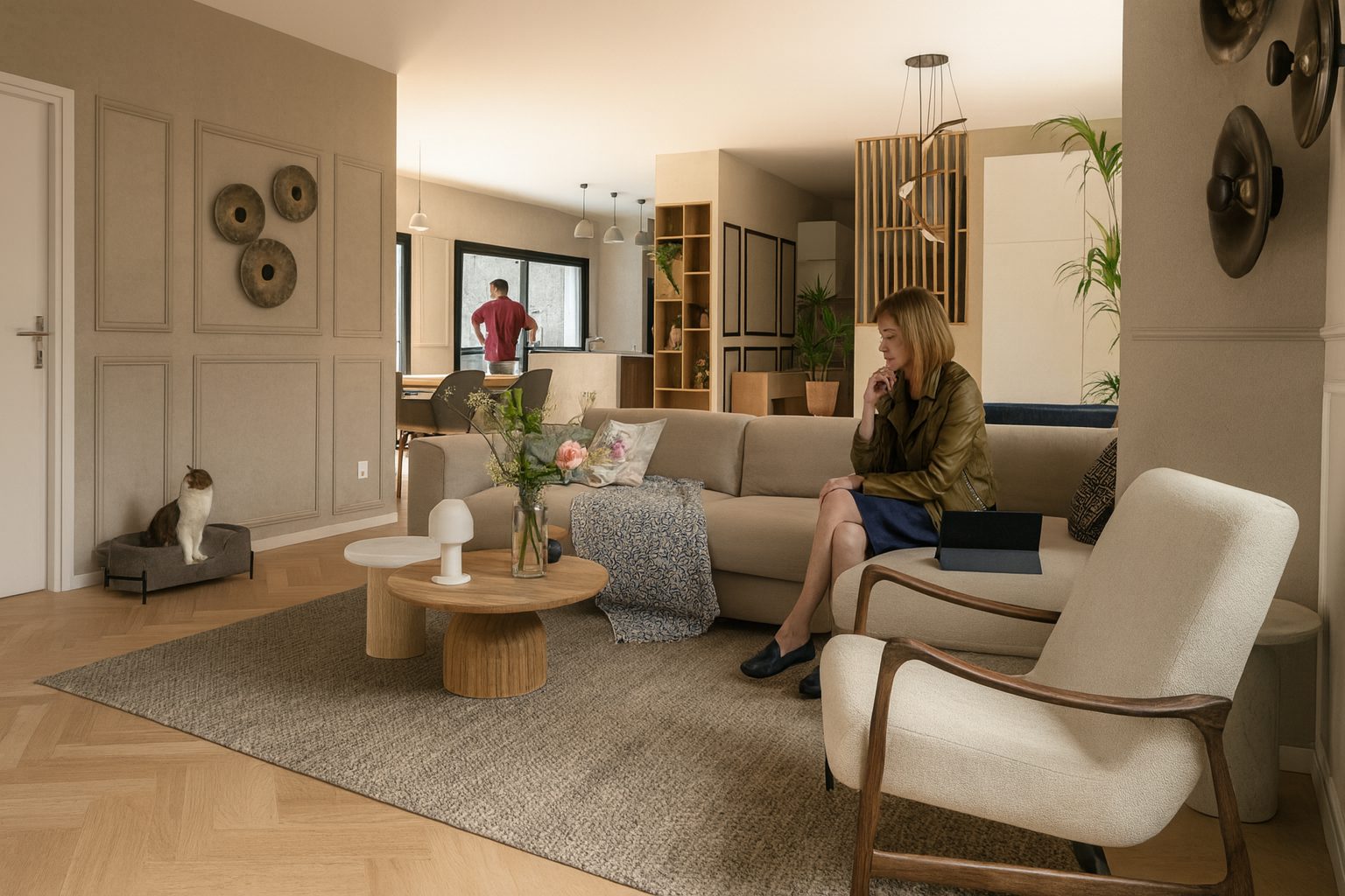 Construction d'une maison neuve à Galluis dans les Yvelines - rendu 3D de la suite parentale avec mur vert