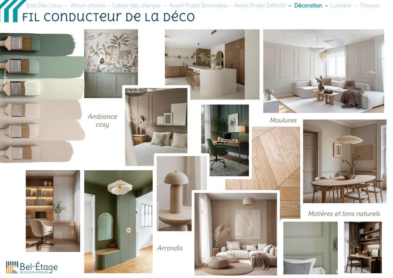 Construction d'une maison neuve à Galluis dans les Yvelines - planche fil conducteur de la décoration